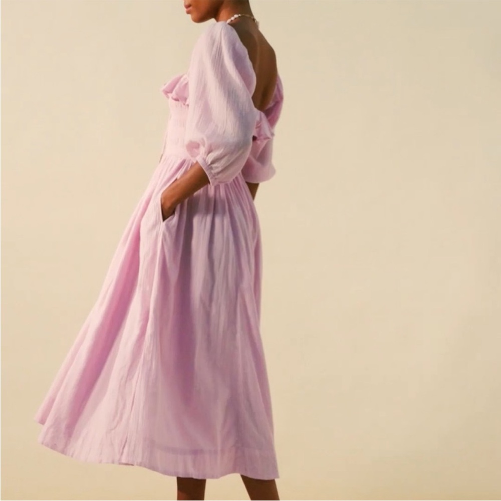 Free People Oasis Ruffle Romantic Cotton Gauzy Cottagecore Coquette Midi Dress - Picture 3 of 10